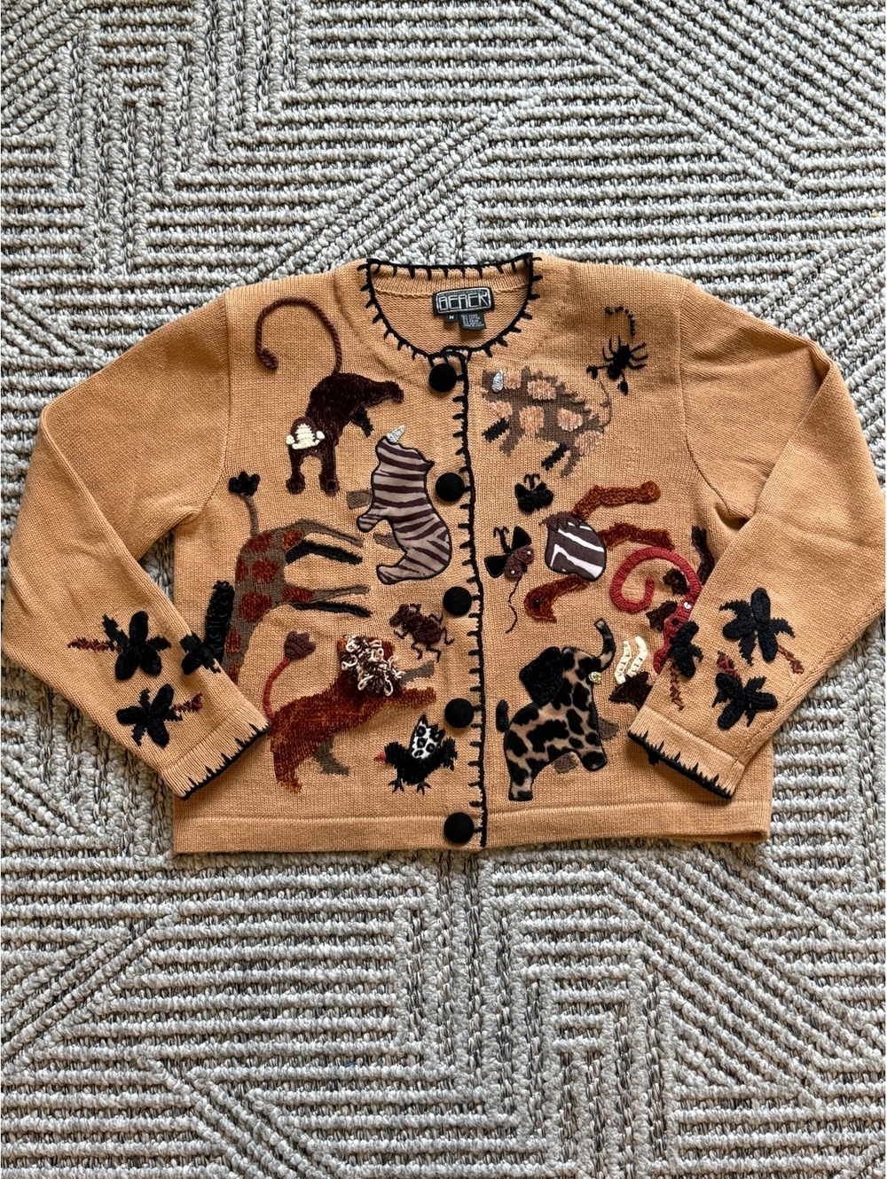 Vintage Berek Animal Embroidered Button-Up Cardigan Sweater Medium